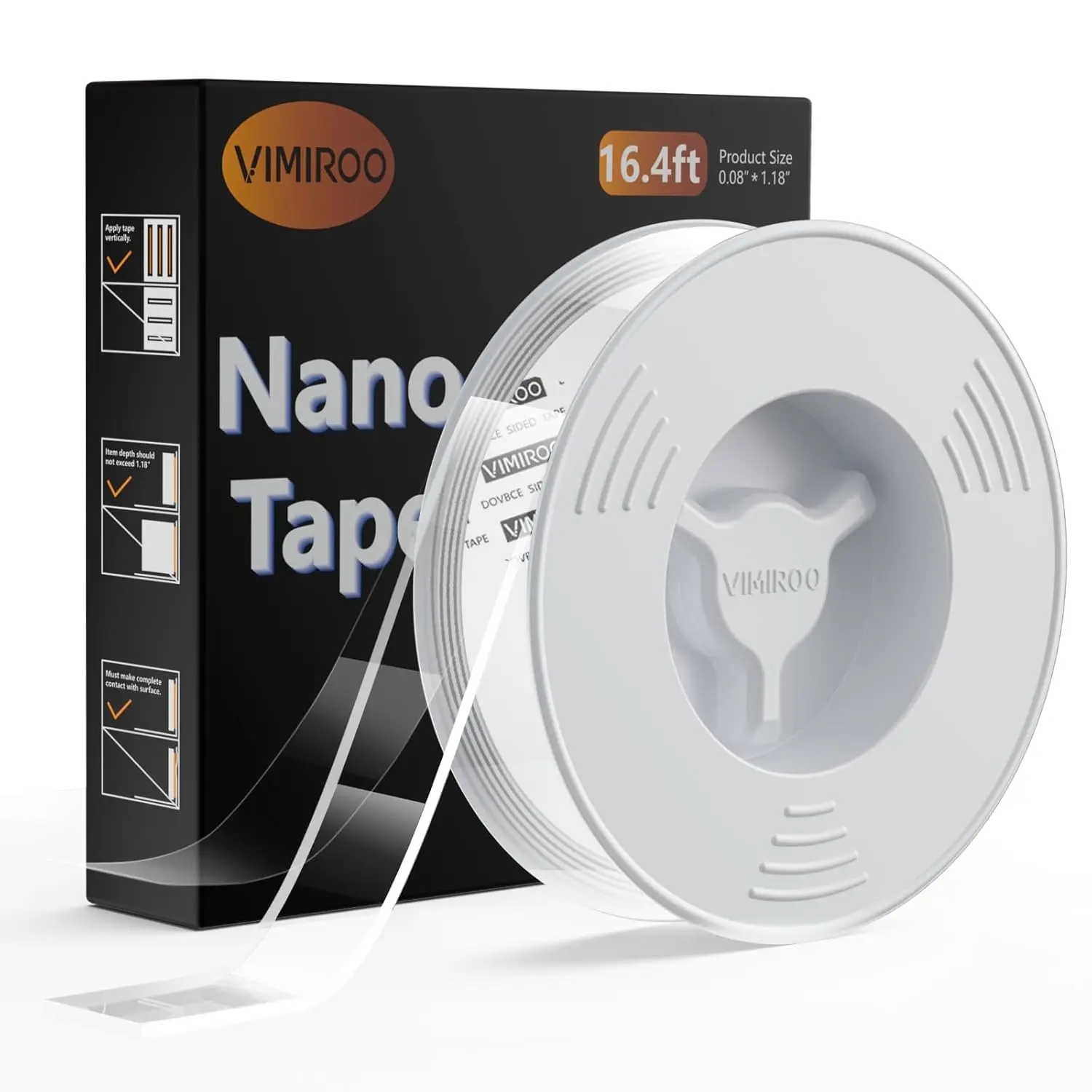 vimiroo Double Sided Tape Heavy Duty, 16.4FT Nano Tape, Extra Large Clear Mounting Tape, Removable Traceless Adhesive Tape, Strong Grip for Picture Hanging, Posters, Carpet, Wall Decor