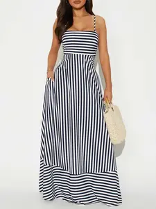 Anne Striped Maxi Dress - Navy