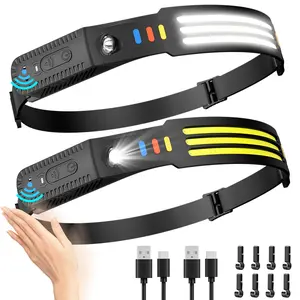 Rechargeable Headlight - Waterproof LED Headlamp with Motion Sensor, Ideal for Camping,Running,Cycling & Hiking Flashlight, Outdoor Headband Usb Cable Adjustable