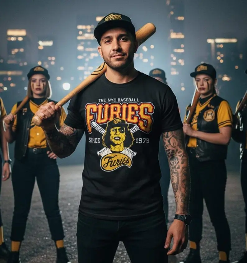 Baseball Furies Gang Softstyle Black TShirt from The Warriors Movie Worn out 70s Graphic Tee Unisex Cotton Shirt with Original Gift Artwork