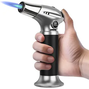 Brule Creme torch, butane torch lighter, refillable blow torch with adjustable flame, safety lock for soldering, kitchen, welding; butane gas not included