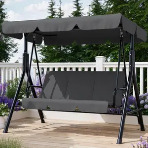 Outdoor Porch Swing with Adjustable Canopy 3-Seat Patio Swing Chair with Stand Heavy Duty Outdoor Swing for Adults Metal Frame Patio Swing for Garden Backyard Poolside