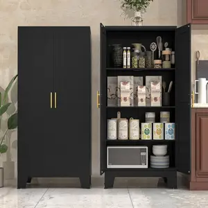 61-in Freestanding Storage Cabinet - Double Magnetic Doors, Adjustable Interior Shelves, Sturdy Steel Frame, Modern Wooden Sideboard, Kitchen Organizer Storage, Household Items Organizer for Kitchen, Dining Room