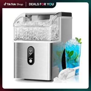 Kismile Nugget Ice Maker Countertop,33Lbs/24H Ice Machine with Chewable Ice,Self-Cleaning Portable Ice Maker with One-Click Operation,for Home/Kitchen/Office(Silver)