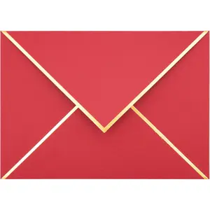 A7 Envelopes - V Flap Foil Border Luxury Mailing Envelopes for 5" x 7" Cards - for Wedding, Invitations,  Shower, Photos, Graduation, Birthday, Bridal Shower - 5.25" x 7.25" (Red, 25 Pack)
