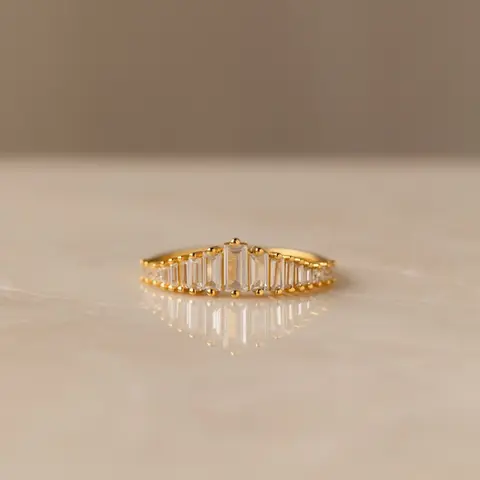 Art Deco Diamond Ring by Caitlyn Minimalist - Vintage Baguette Chandelier Ring - Dainty Engagement Ring - Crystal Jewelry - Holiday Gifts for Her