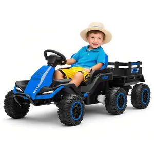 24V Ride On Toy for Big Kids, 4/6 Wheelers Ride On Car with Trailer, 2x200W Motor, Electric Car Kids w/Remote Control, Soft Start, Music, Shock Absorbers