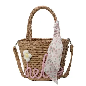 Summer Straw Beach Tote Bag Handmade Large Straw Tote Handbag Women's Handbags And Free Silk Scarves