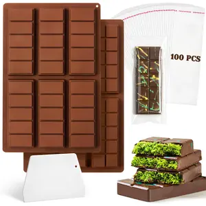 Dubai Chocolate Bar Mold Deep  2 Pack Non-stick Molds Silicone Candy With 100 Bags And Scrape For Filling