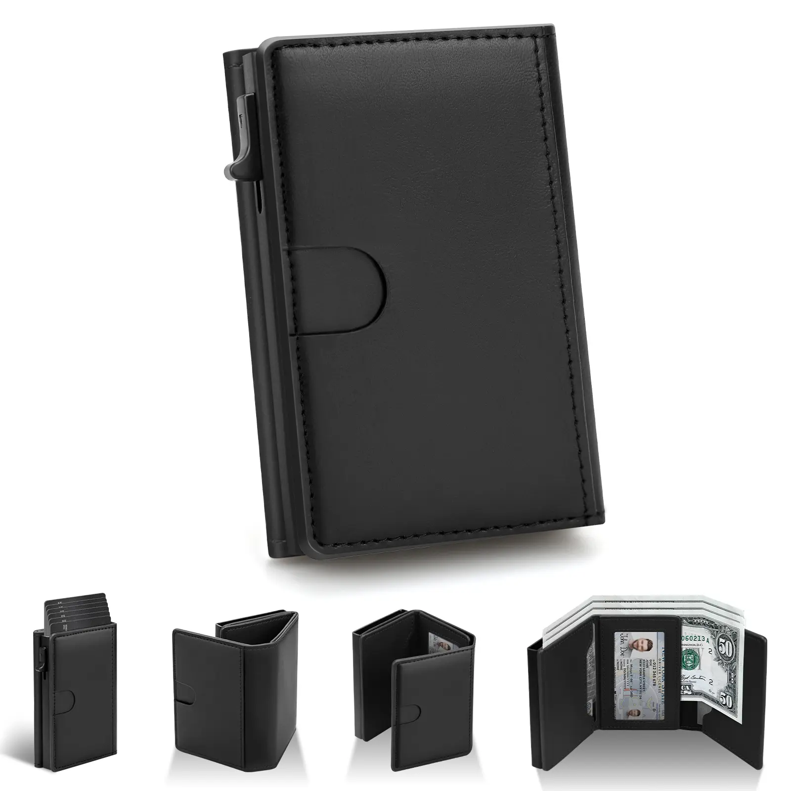 Mens Business Card Holder Wallet - RFID Blocking Slim Minimalism Wallet - Portable Pop-up Leather Wallet - 7-11 Card Capacity | ID Window | Cash Slot