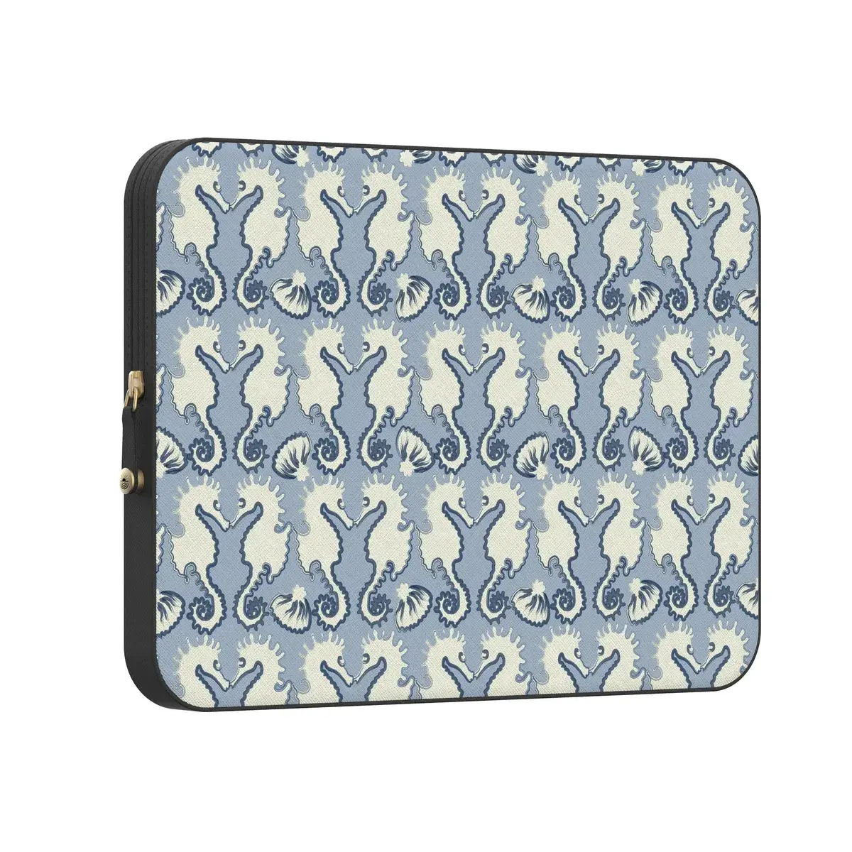 Casely PU Leather MacBook Laptop Sleeve Case - Seahorse Print, Scratch-Free Cushioning, Top-Fold Entry, Water-Repellent Coastal Blues Design