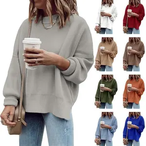 Womens Oversized Tunic Sweaters Fall Slouchy Long Sleeve Ribbed Knit Side Slit Pullover Jumper