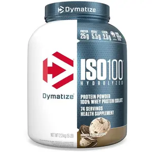 Dymatize ISO100 Hydrolyzed Protein Powder, 100% Whey Isolate Protein, 25g of Protein, 5.5g BCAAs, Gluten Free, Cookies and Cream, 5 LBs 76 Servings