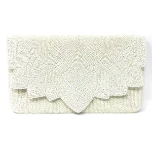 Bride Ivory Floral Beaded Envelope Clutch Purse