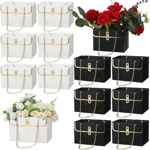 12-piece Mother's Day black and white flower box set, wedding flower paper gift bags with handles, bouquet boxes for flower packaging, suitable for Mother's Day, weddings, baby showers