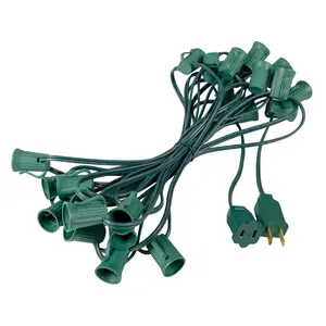 Festive Living 25-Foot C9 Light Stringer, Green Wire with 25 E17 Intermediate Sockets, Indoor/Outdoor Connectable Christmas Light Cord, Bulbs Not Included