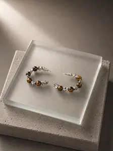 Tiger Eye Stone Hoop Earrings