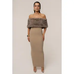 Chocolate Aspen Hour Faux Fur Dress