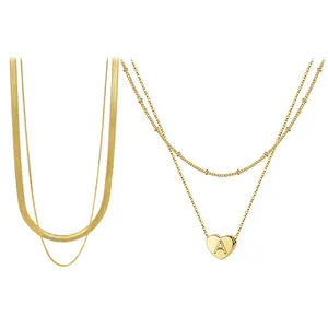 OIDEA Layered Initial Necklace Set for Women, K Gold Tone Heart Letter Pendant Snake Chain, Dainty A-Z Stacked Jewelry Gift