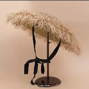 Handmade Walking Show Style Vacation Photoshoot Sun Hat Hollow Head Top Raffia Hat Beach Sun Hat