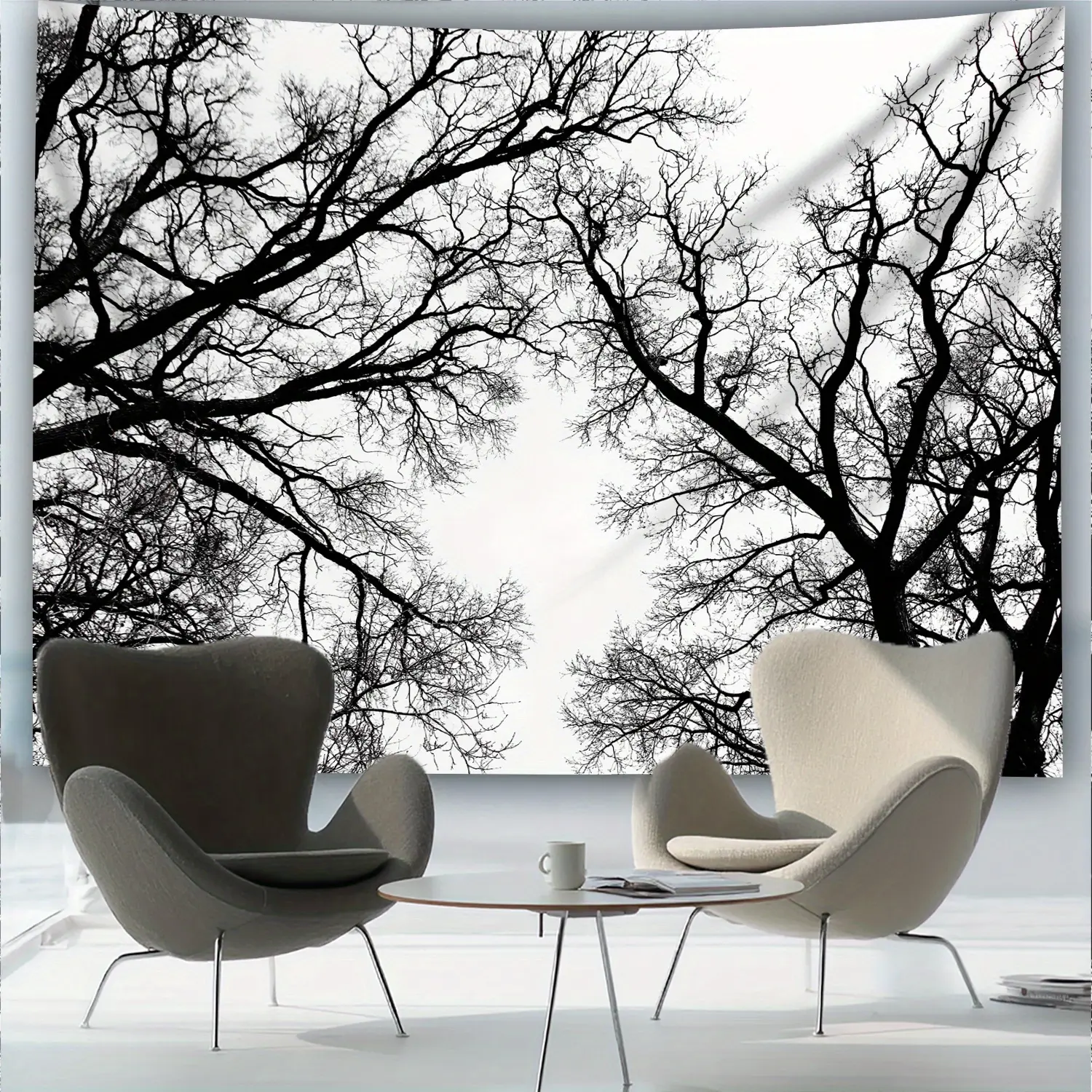 [Dead Tree Tapestry] 1pc Large Horizontal Minimalist Modern Synthetic Polyester Wall Hanging - HD Printed, Bark Texture Panel, Black and White Illustration, Neutral Tone Photorealism Design, Living Room, Bedroom Indoor Decor