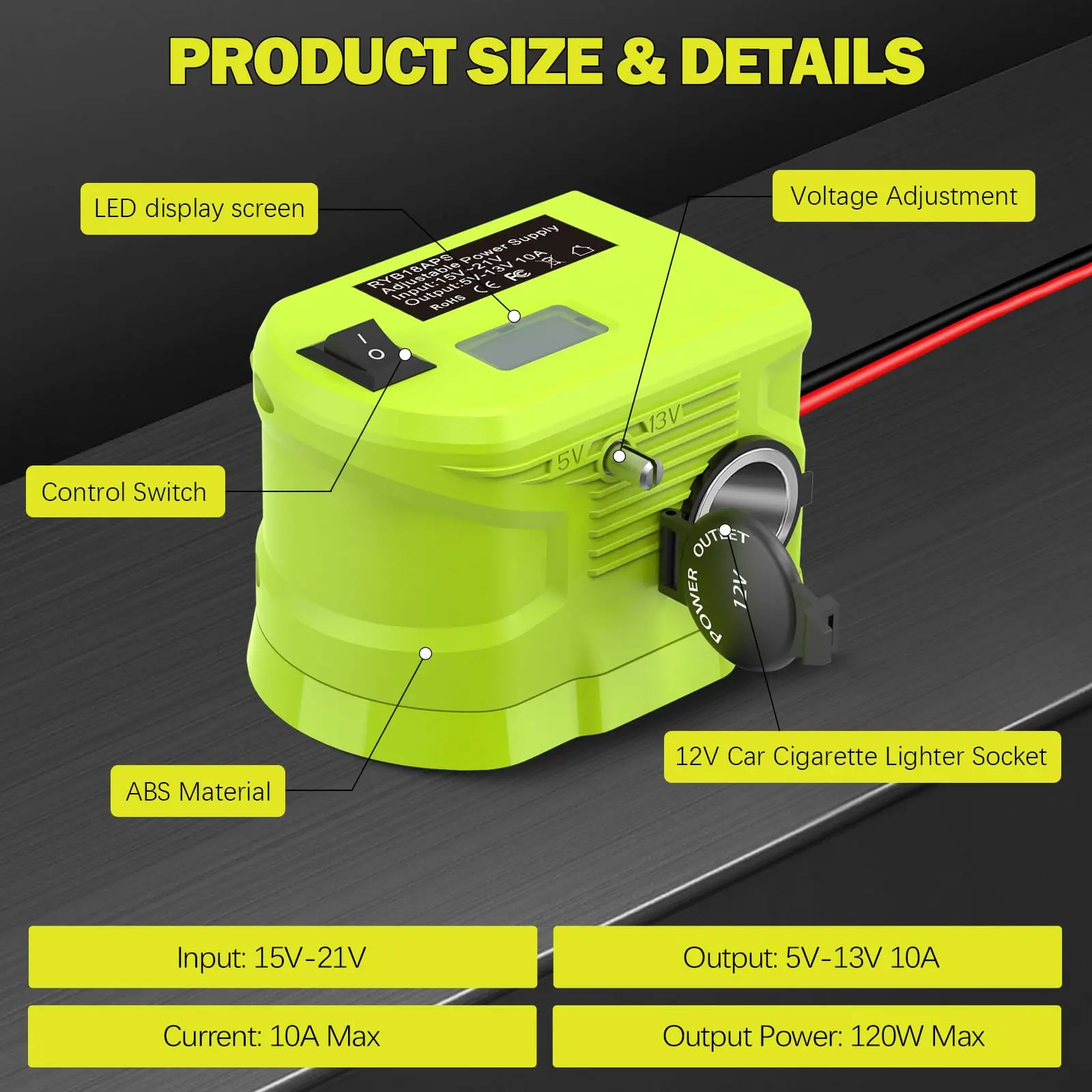 cigarette lighter voltage regulator Step Down Converter for Ryobi 18V Battery, 5V-13V 10A Adjustable Power  Wheel Adapter with 12V Cigarette Lighter Socket, 120W Max DC Voltage  Regulator for Car Devices, Camping, DIY Projects