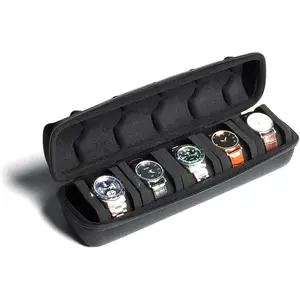 Modern Hard Watch Travel Case Set , 5 Slot Watch Roll Storage and Organizer for Men and Women, with Anti-Move Watch Pillow