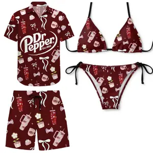 Matching Dr Pepper Bikini Set for Couples, Aesthetic Coquette Bow Dr Pepper Swimwear in Burgundy, Cute Gift for Him and Her