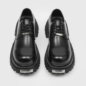 Men’s British Style Casual Chunky Toe Leather Shoes Platform Fashion