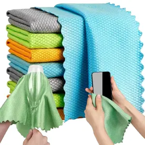 Hybrid 3/10-pack Set Featuring Fish Scale Pattern Seamless Magic Glass Window Rearview Mirror Microfiber Cleaning Cloth Lint-Free Stainless Steel Windshield Shower Cleaning Cloth Magical Polishing Towel and Sparkling Wet Wipes