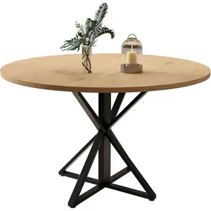 Round Dining Table for 4, 47" Farmhouse Kitchen Table, Circle Dinner Table with Heavy Duty Metal Base, Wood Dining Room Tables for Living Room, Dinning Room, Apartmen,(Only Table)