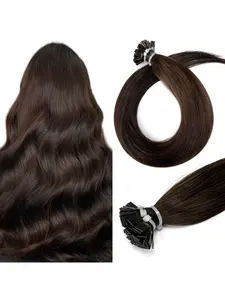 Flat Tip Hair Extensions Brown Keratin Real Human Hair Soft Straight Hair Extensions Hot Fusion Flat-Tip Human Hair Extensions 25pcs/25g/pack 16-28inch 24inch Women Daily #4