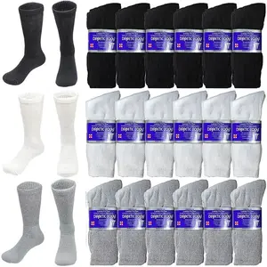 DIAMOND STAR 3-12 Pairs Diabetic Socks, Non-Binding Circulatory Cushion Cotton Crew Diabetic Socks for Men Women Menswear Cottonsock White