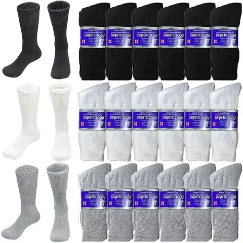 DIAMOND STAR Unisex Crew Socks for Adults - 3-12 Pairs Medical Healthcare Cotton Crewsocks, Loose Fit Top, Cushioned Crew Socks, Breathable Plain, 7% Polyester 7% Elastane, Machine Wash Warm, Smooth Toe Seam, Gentle Foot Hug, All Seasons