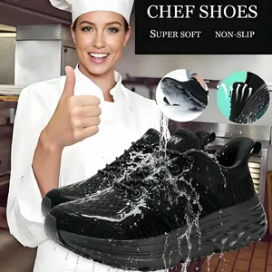 Women's Non-Slip Work Shoes - Fashionable, Lightweight, and Durable, Suitable for Kitchen Use - Equipped with Non-Slip Rubber Soles and Comfortable Fabric Lining - Fits Women - Ideal for Chefs, Nurses, and Restaurant Staff Black Footwear Worker