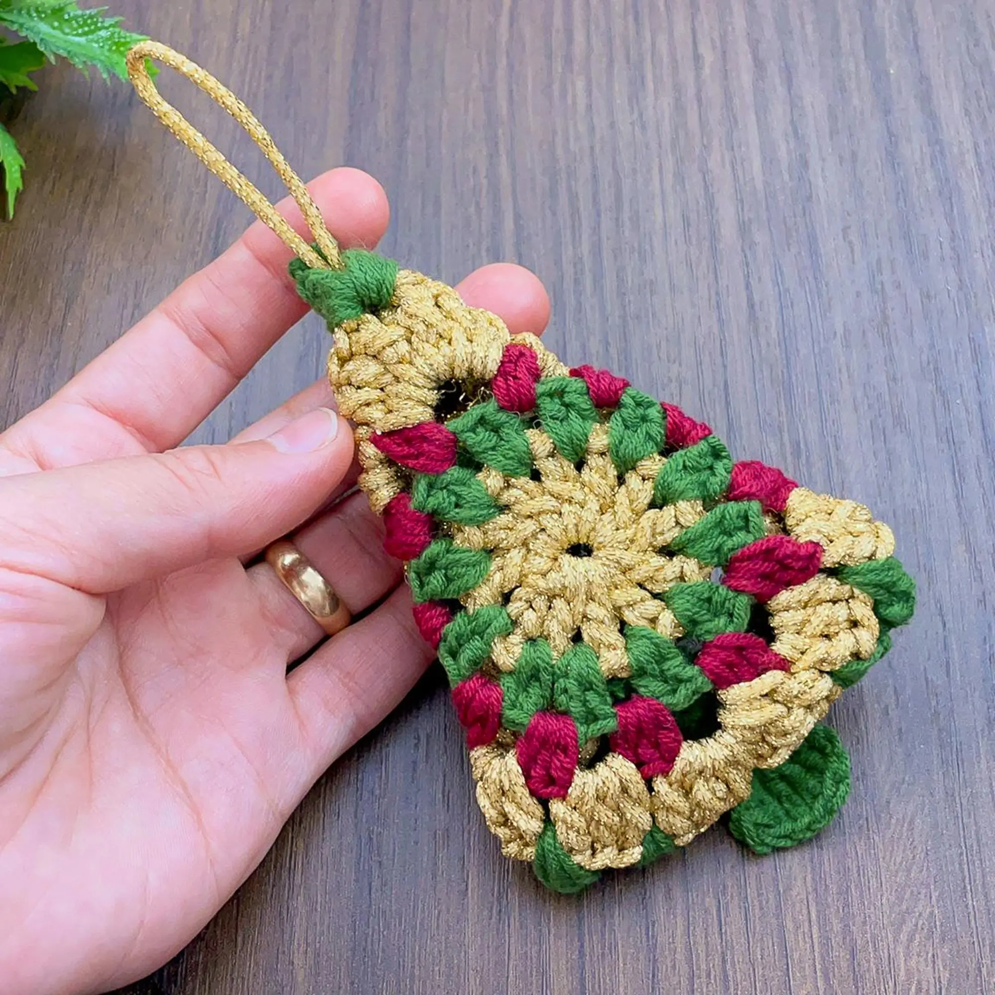 Handmade Crochet Christmas Tree Ornament – Holiday Yarn Decoration – Rustic Tree Hanger