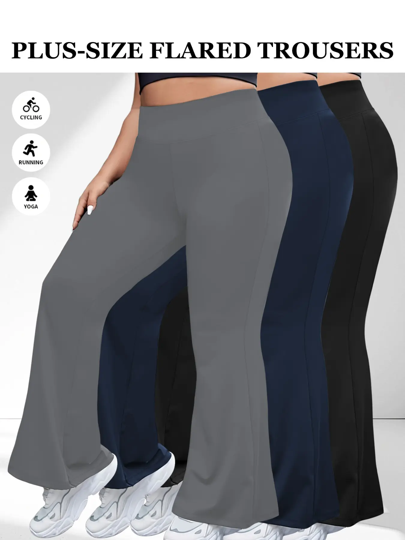 3-Pack Plus Size High-Waist Flare Yoga Pants, Stretch Slim Fit Long Pants, Plain Comfortable Elastic Sportswear, Versatile Casual Summer Women's Pants, flared sports pants, Athletic Pants, High Waist Activewear