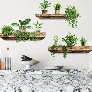 3pcs Greenery Wall Decals, Removable Self-Adhesive PVC Stickers, 10.6" x 15.4", Floral Pattern, Irregular Shape, Single Use, with Bedroom, Living Room, Kitchen Wall Decor