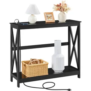 Yaheetech Console Table 2-Tier Sofa Table with Power Outlets & USB Ports, 32'' Height, Textured Solid Color, Assembly Required, Charging Station