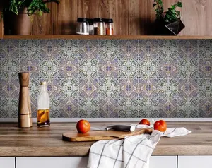 360 stand Muted Pastel Scroll Green Peel&Stick Square Size Removable Wallpaper Tiles, 4x4 in., Removable Home Decor Stickers