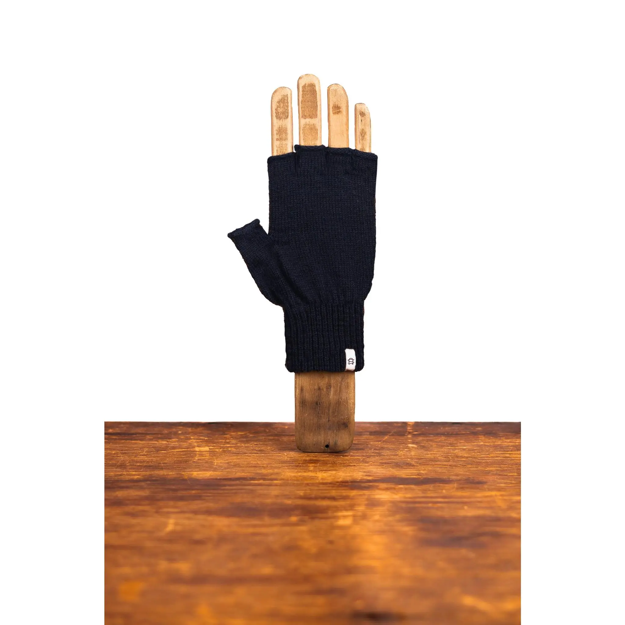 Navy Melange Fingerless Ragg Wool Gloves