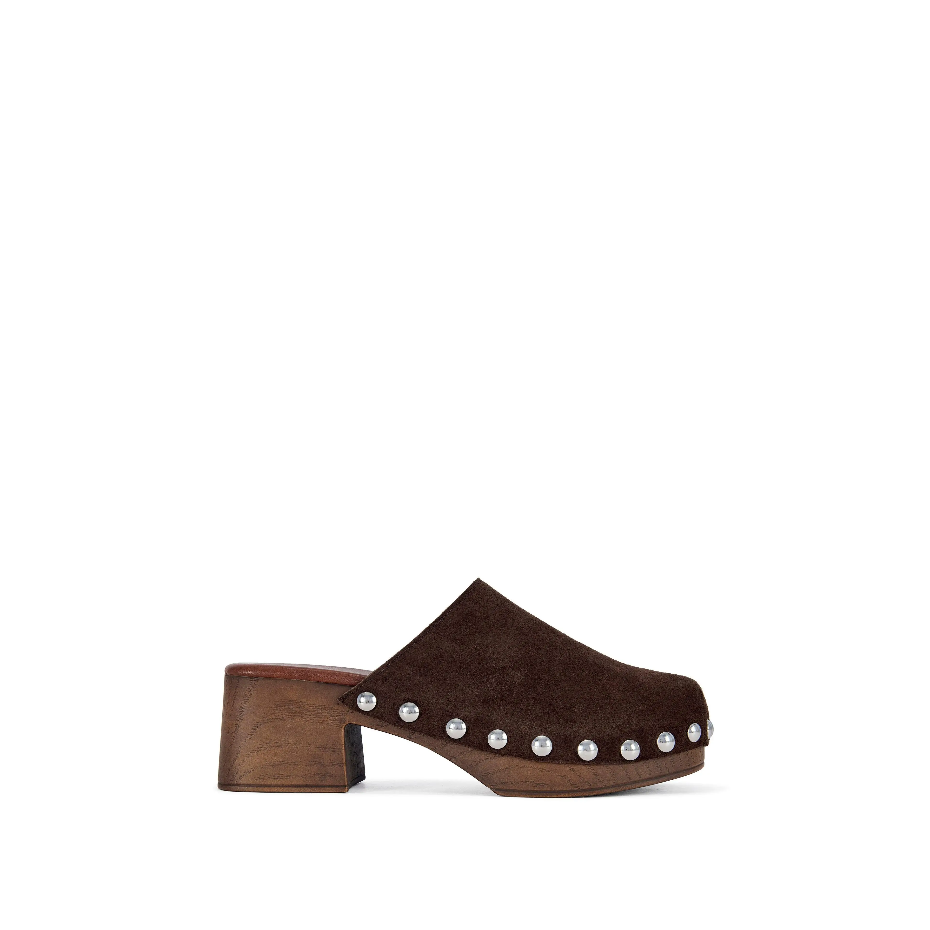 WALINDA-CHOCOLATE GENUINE LEATHER STUDDED CLOG