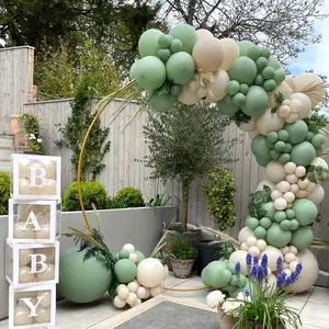 132 piece Retro Green Beige Balloon Garland Set, Baby Shower Party Decorations Balloons Arch, Birthday Baptism Decor Background, Balloon Party Supplies
