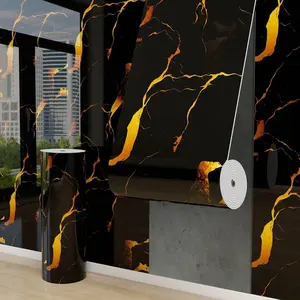 40cm wide * 3m long 3D marble effect wallpaper board - self-adhesive peeling and pasting tiles, thickened vinyl marble viewing wallpaper with black and gold blood vessels, easy to clean and install Peel and Stick Wallpaper Designs Marble Pattern Wallpaper