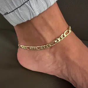 Fígaro Quality 14K Gold Plated Tarnish Free Anklet 10”
