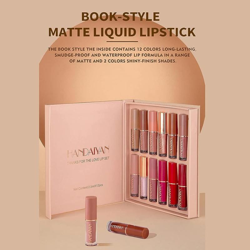 12Pcs Velvet Matte Liquid Lipstick Set, Nude Matte Lip Gloss,Waterproof Lipstick,Long Lasting Quick-drying Non-Stick Cup Nude Lip Stain Kit,Professional Lip Makeup Gift Kit for Women Gloss Lipgloss Lip Care Glossy Cosmetic