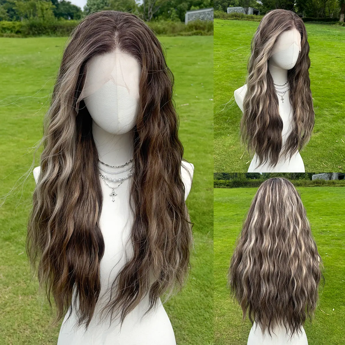 SMILCO 26Inch 13x4 Lace Front Highlight Brown&Blonde Synthetic Hair Glueless Frontal Wig Adjustable  Wig Cap Included SM9771M