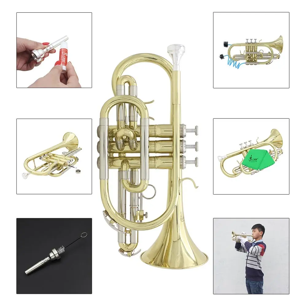 Slade Descending B Flat Short Trumpet, High-Quality Brass Instrument, and Silver Color Appearance, Ideal for Performance Practice Teaching Recording Concert Band Use