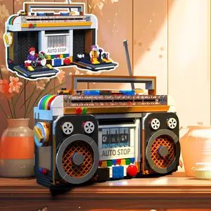 554 PCS Retro radio model, creative building block set, features opening mechanism, compatible with major brands, trendy decorative piece, DIY toy ornament, educational assembly kit, children's festive gift, Building Blocks Model