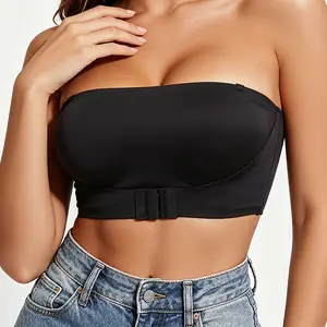 Set of 2 women’s strapless bra tops — underwire-free support push up bra shock absorption strapless bra soft breathable fabric minimizer bra gel bra design bras for women detachable shoulder straps strapless bra push up